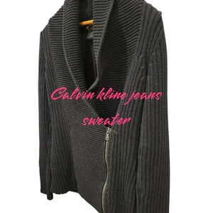 Calvin Kline  Jeans Woman's Fashion Zip Cardigan Black Knit Small